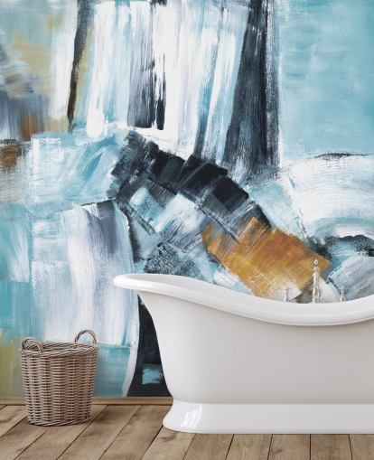 Peinture murale abstraite bleue et jaune