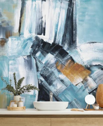 Mural abstrato azul e amarelo