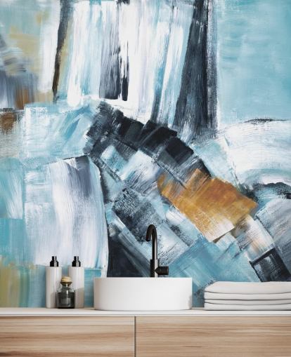 Peinture murale abstraite bleue et jaune Peinture murale abstraite bleue et jaune