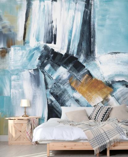 Abstract blue and yellow mural