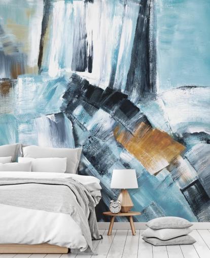 Abstract blue and yellow mural