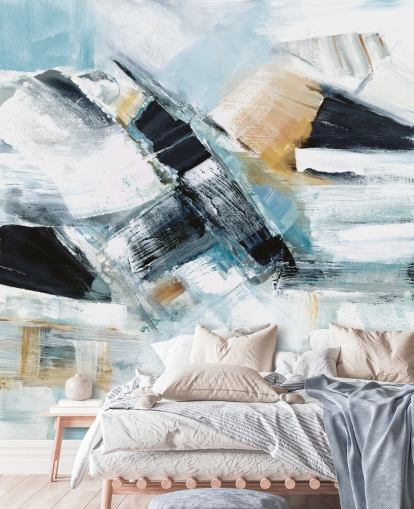 blue and yellow abstract wall mural