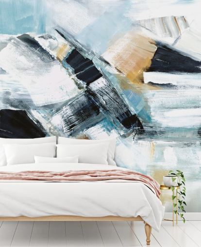 blue and yellow abstract wall mural