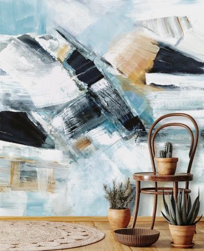 blue and yellow abstract wall mural