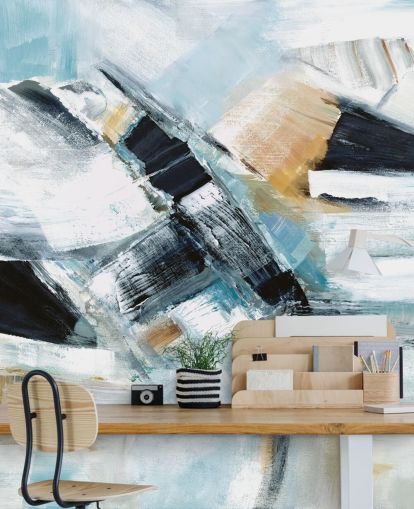 blaues und gelbes abstraktes Wandbild