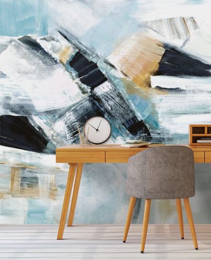 peinture murale abstraite bleue et jaune