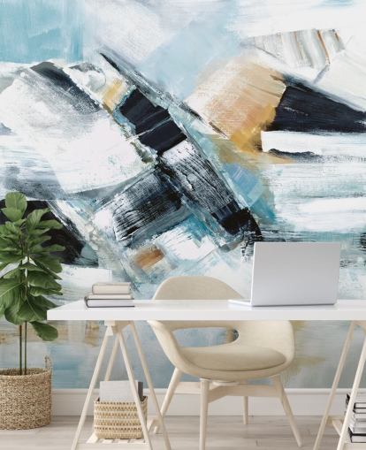 blue and yellow abstract wall mural