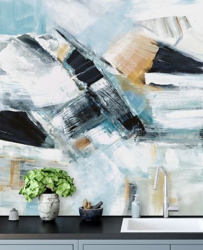 blue and yellow abstract wall mural