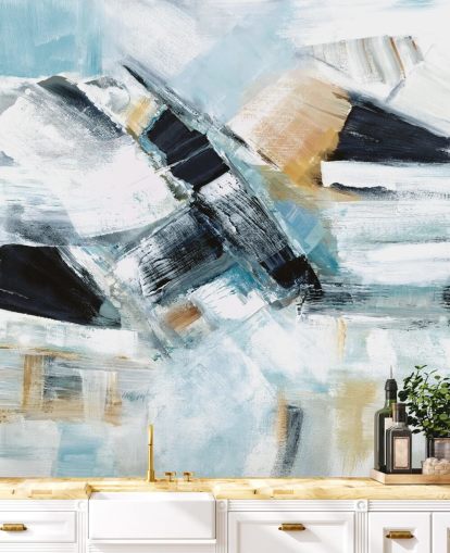 blue and yellow abstract wall mural