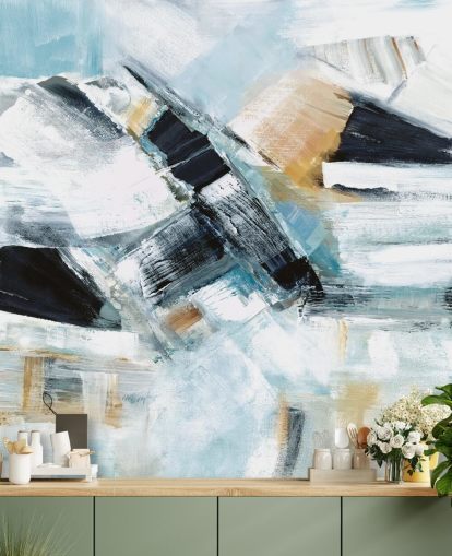 peinture murale abstraite bleue et jaune