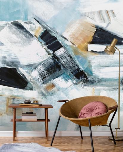 blue and yellow abstract wall mural