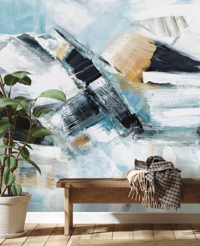 blue and yellow abstract wall mural