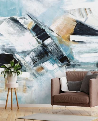 peinture murale abstraite bleue et jaune peinture murale abstraite bleue et jaune