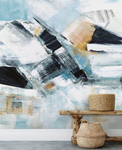 mural de parede abstrato azul e amarelo