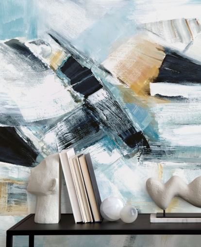 blauwe en gele abstracte muurschildering blauwe en gele abstracte muurschildering