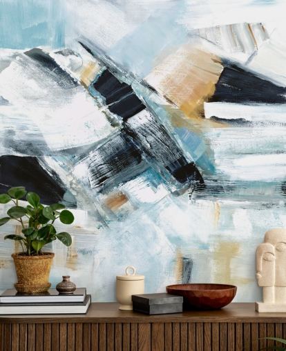 mural de parede abstrato azul e amarelo