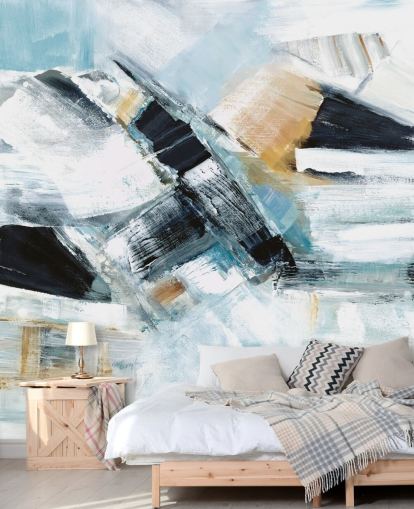 blue and yellow abstract wall mural