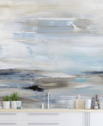 blauwe abstracte behangmuurschildering