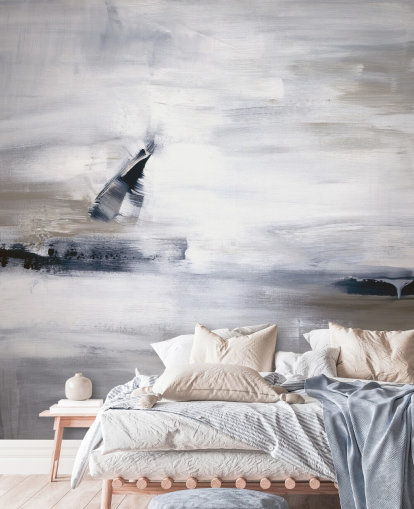 abstract wallpaper mural with blues and greys