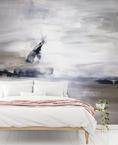 abstract wallpaper mural with blues and greys