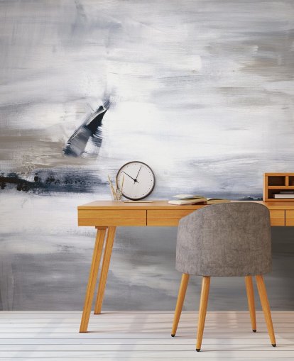 abstract wallpaper mural with blues and greys