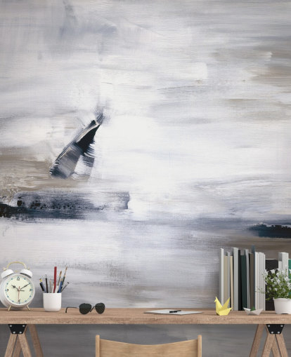 abstract wallpaper mural with blues and greys