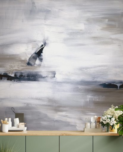 abstract wallpaper mural with blues and greys