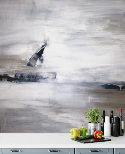 abstract wallpaper mural with blues and greys