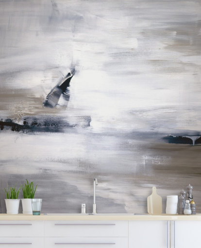 abstract wallpaper mural with blues and greys