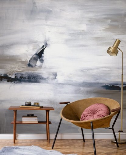 abstract wallpaper mural with blues and greys