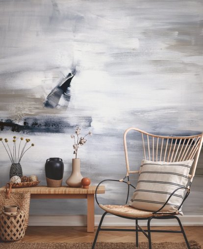 abstract wallpaper mural with blues and greys