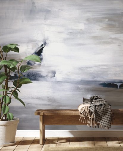 abstract wallpaper mural with blues and greys
