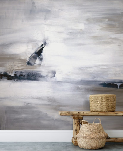 mural de papel pintado abstracto con azules y grises