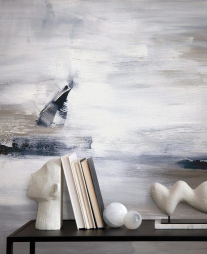 abstract wallpaper mural with blues and greys