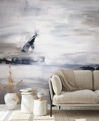 abstract wallpaper mural with blues and greys