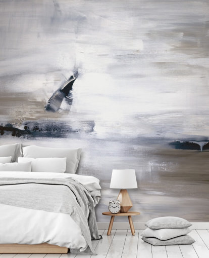 abstract wallpaper mural with blues and greys