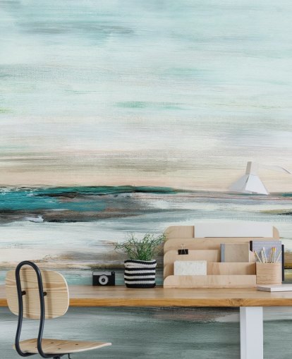 blå abstrakt tapet vægmaleri