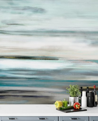 blaues und schwarzes abstraktes Wandbild