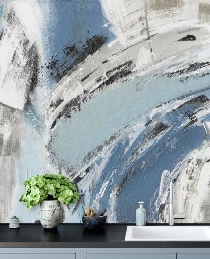 abstracte blauwe muurschildering