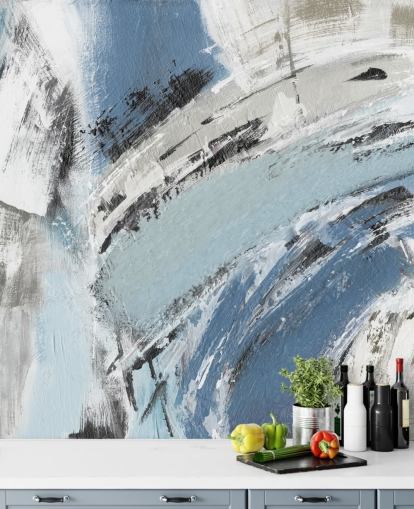 abstracte blauwe muurschildering