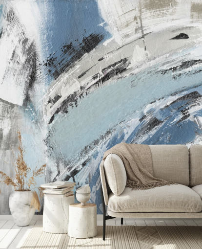 abstrakti sininen seinämaalaus