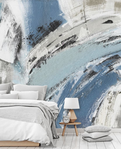 abstracte blauwe muurschildering