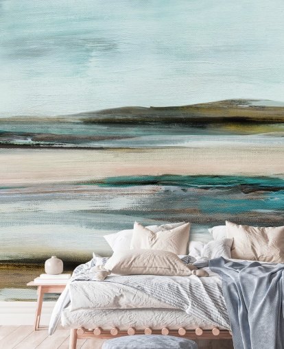 peinture murale abstraite bleue et verte