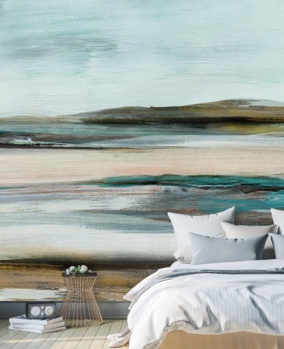 blue and green abstract wall mural