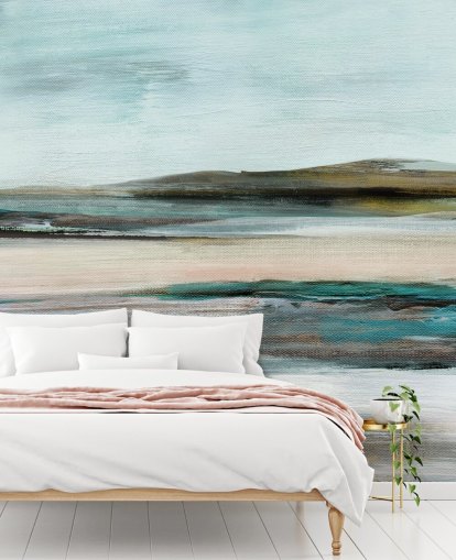 peinture murale abstraite bleue et verte