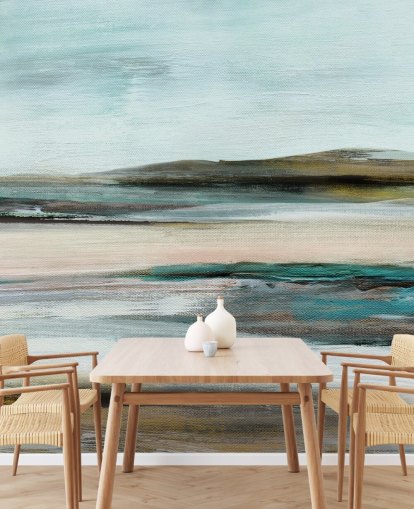 peinture murale abstraite bleue et verte