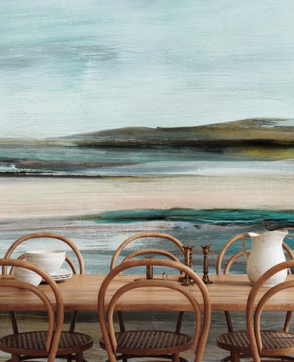 blauwe en groene abstracte muurschildering