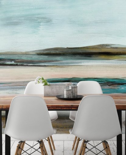 blauwe en groene abstracte muurschildering