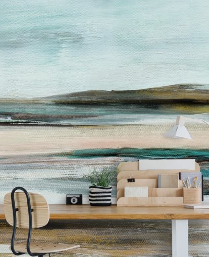 sininen ja vihreä abstrakti seinämaalaus