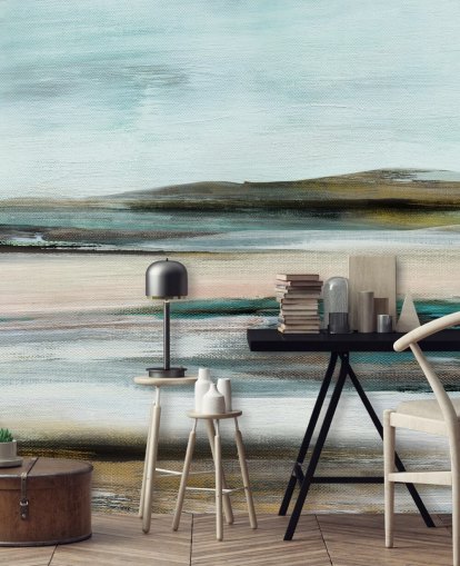 blaues und grünes abstraktes Wandbild